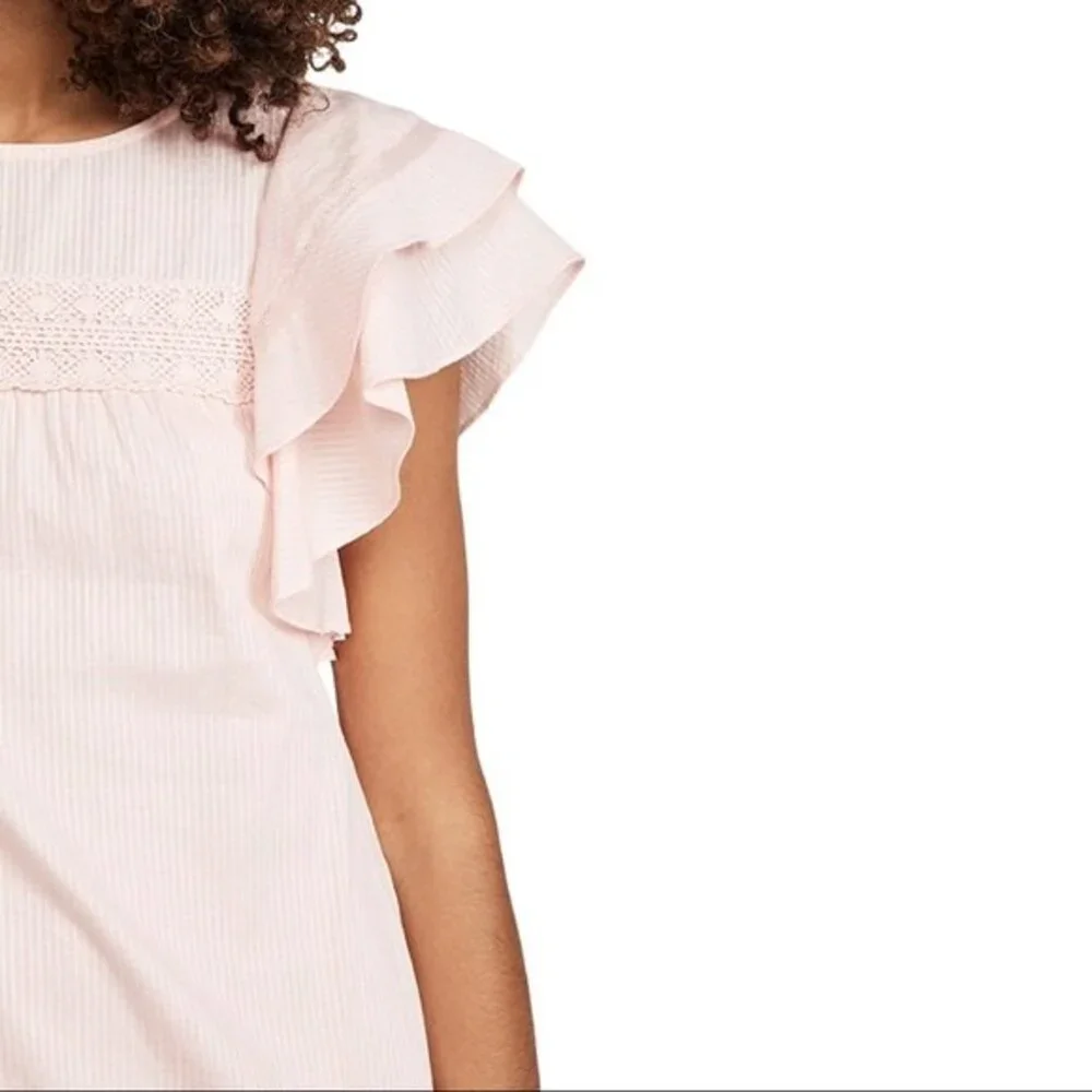 Rebecca Minkoff Pink Ilana Short Flutter Sleeve Crochet Trim Tiered Mini Dress - Picture 4 of 14